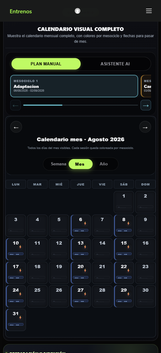 ENTRENOS · Calendario visual
