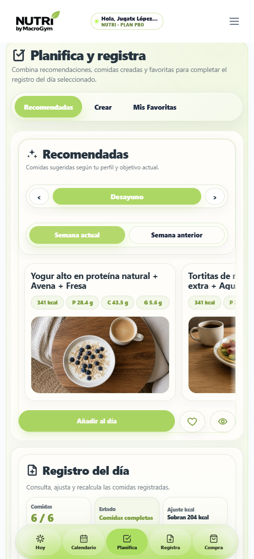 NUTRI · Mis Comidas · Planifica y registra
